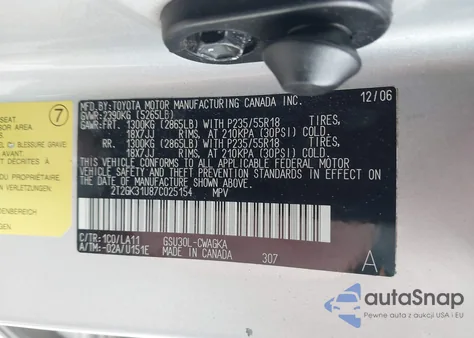 2007 Lexus Rx 350 from USA, damaged, VIN 2T2GK31U87C025154